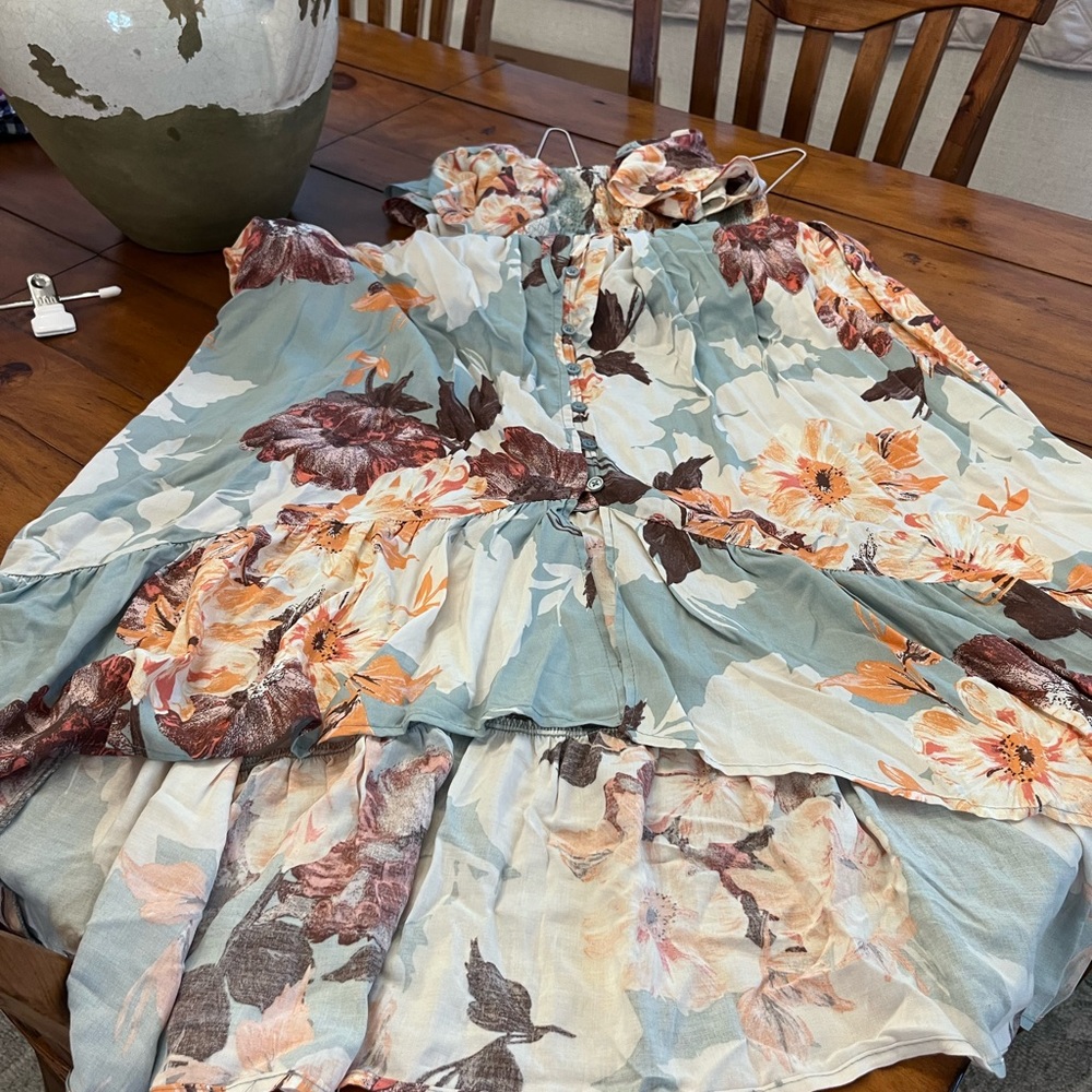 Smocked Flutter Sleeve Midi Sundress Size S - image 8